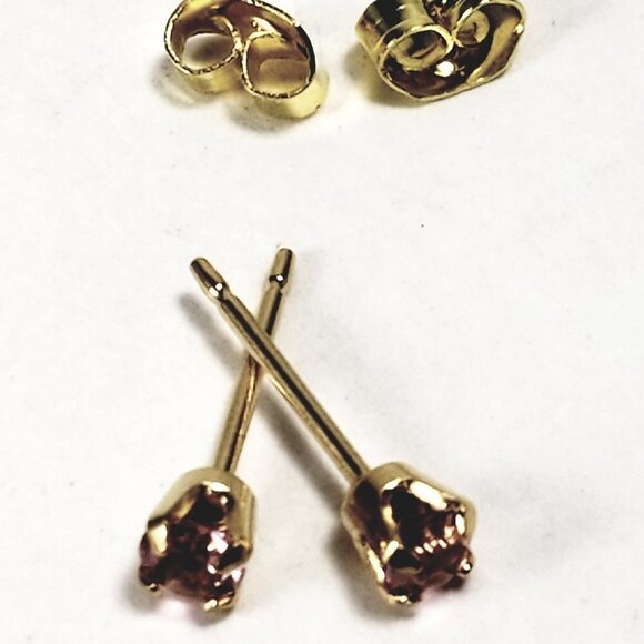 Swarovski Crystal Element - Gold Overlay Pink Stone "Tiny" Stud Earrings - Picture 7 of 12